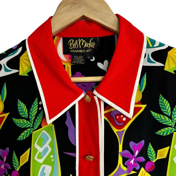 Bob Mackie Wearable Art Silk Cocktail Blouse Sz Large Short Sleeve Atomic Bright - Picture 6 of 16